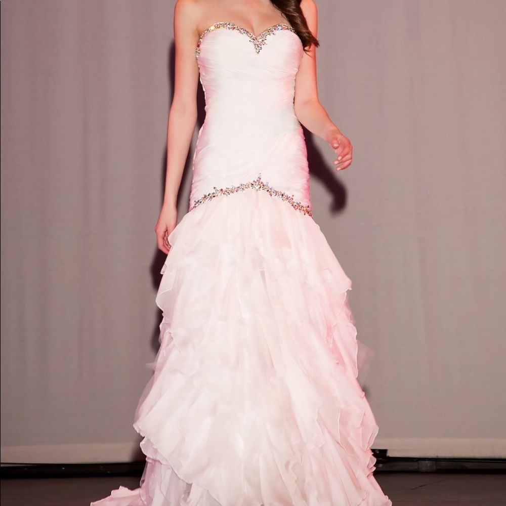 Jonathan Kayne White Beaded Strapless Gown Dress